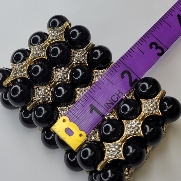 Statement Large White Pearl Ball Bead Stretchy Cuff Bracelet - Picture 7 of 10